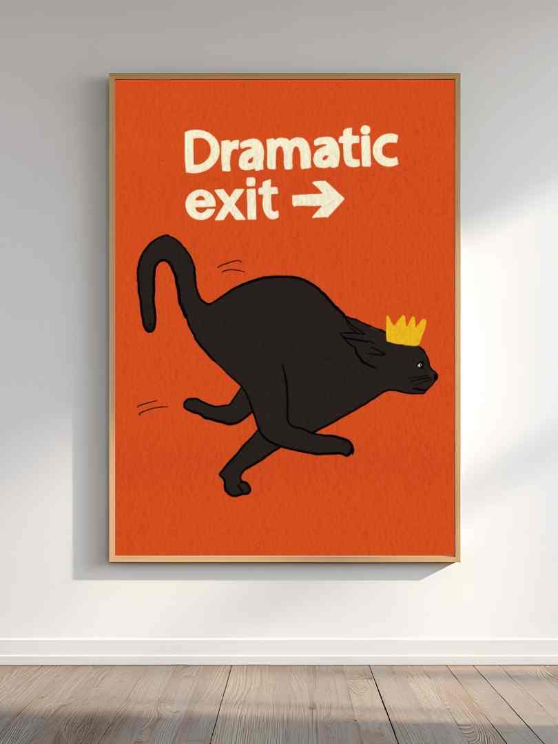 Dramatic Exit Black Cat Art Print
