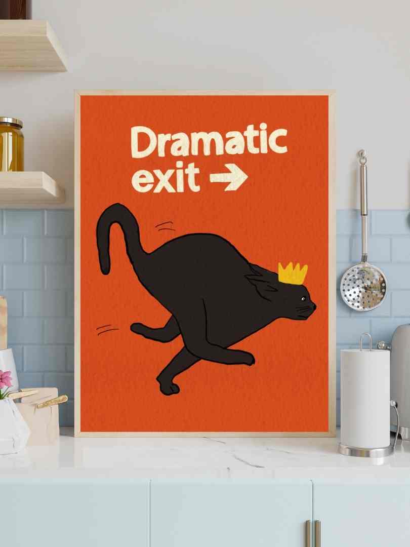 Dramatic Exit Black Cat Art Print